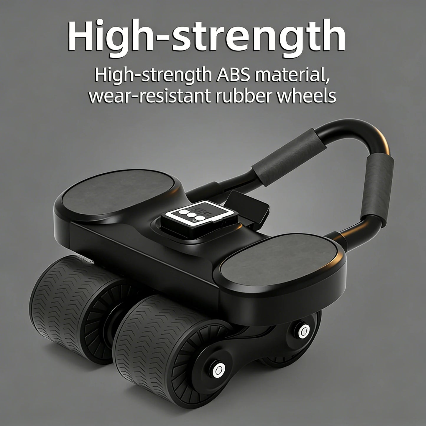 4-Wheels Ab Roller with LCD – Home Gym Equipment, Elbow Support, Non-Slip Handles, Tracks Time & Calories Burned.