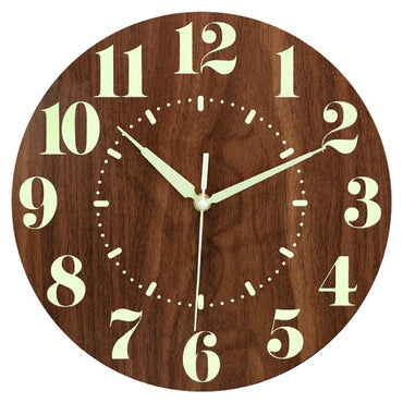 1 Piece 12 Inch Silent Non-Ticking Battery Operated Clock Wood Color Fibreboard Lighted Wall Clock Decoration For Bedroom