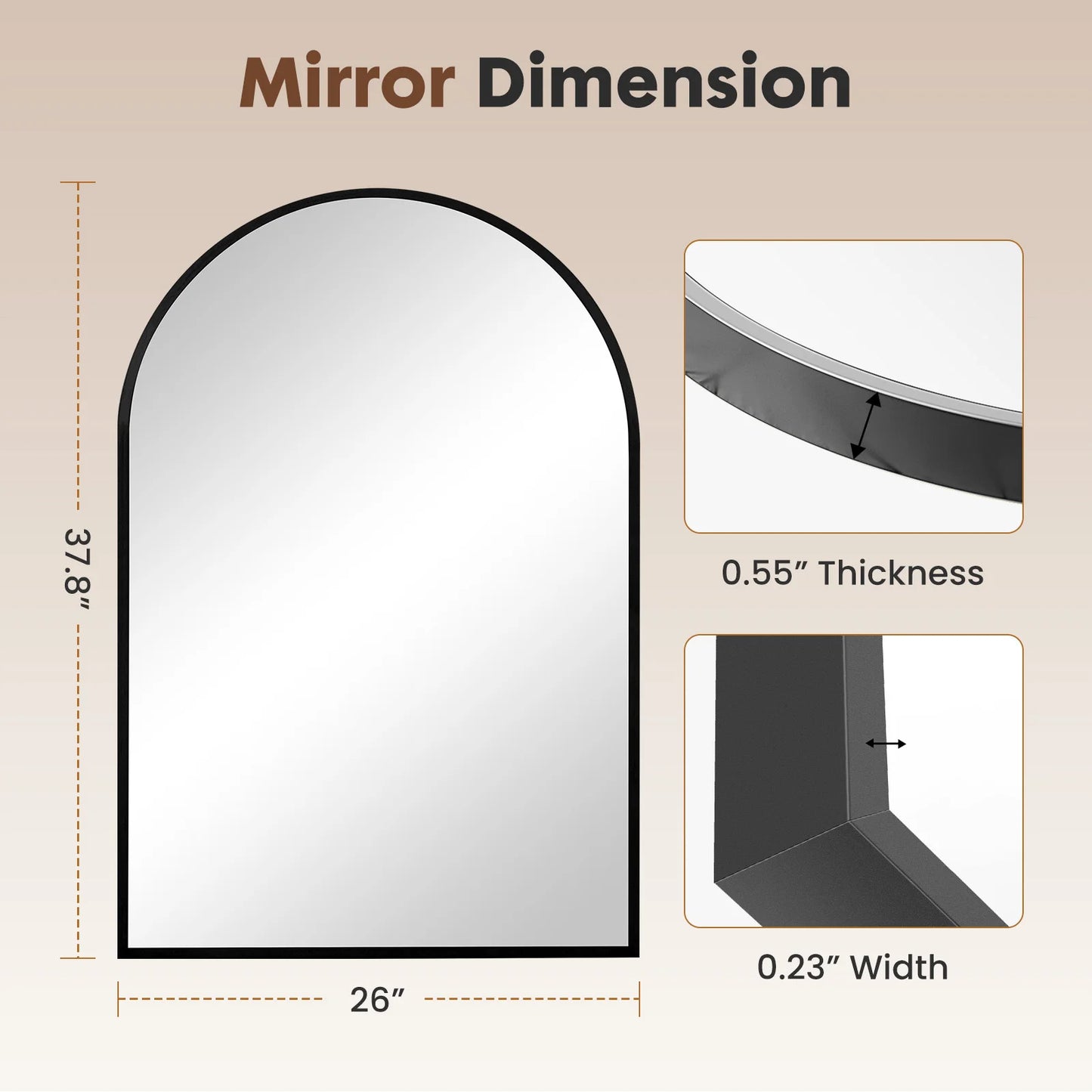 JHK 26"x38" Arched Metal Framed Bathroom Mirrors for Wall Hanging Mirror Glass Mirror Modern Wall Decor For Bedroom Entryway