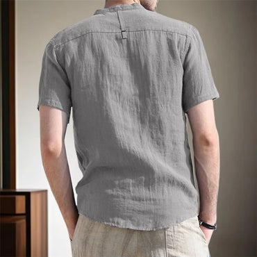 Men s Casual Fit Short Sleeve Linen Henley Shirt Lightweight Breathable Solid Color Summer Tee Top with Round Neck