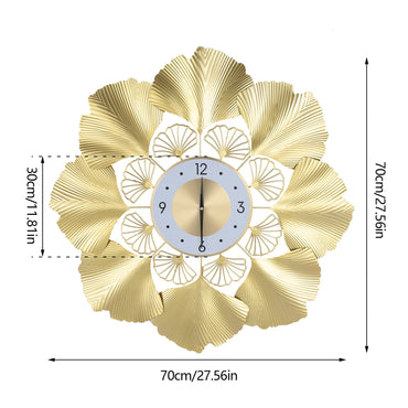 Ginkgo Biloba Wall Clock 3D Creative ginkgo biloba wall clock Gold Dial Design Silent Sweep Seconds Movement Digital Display