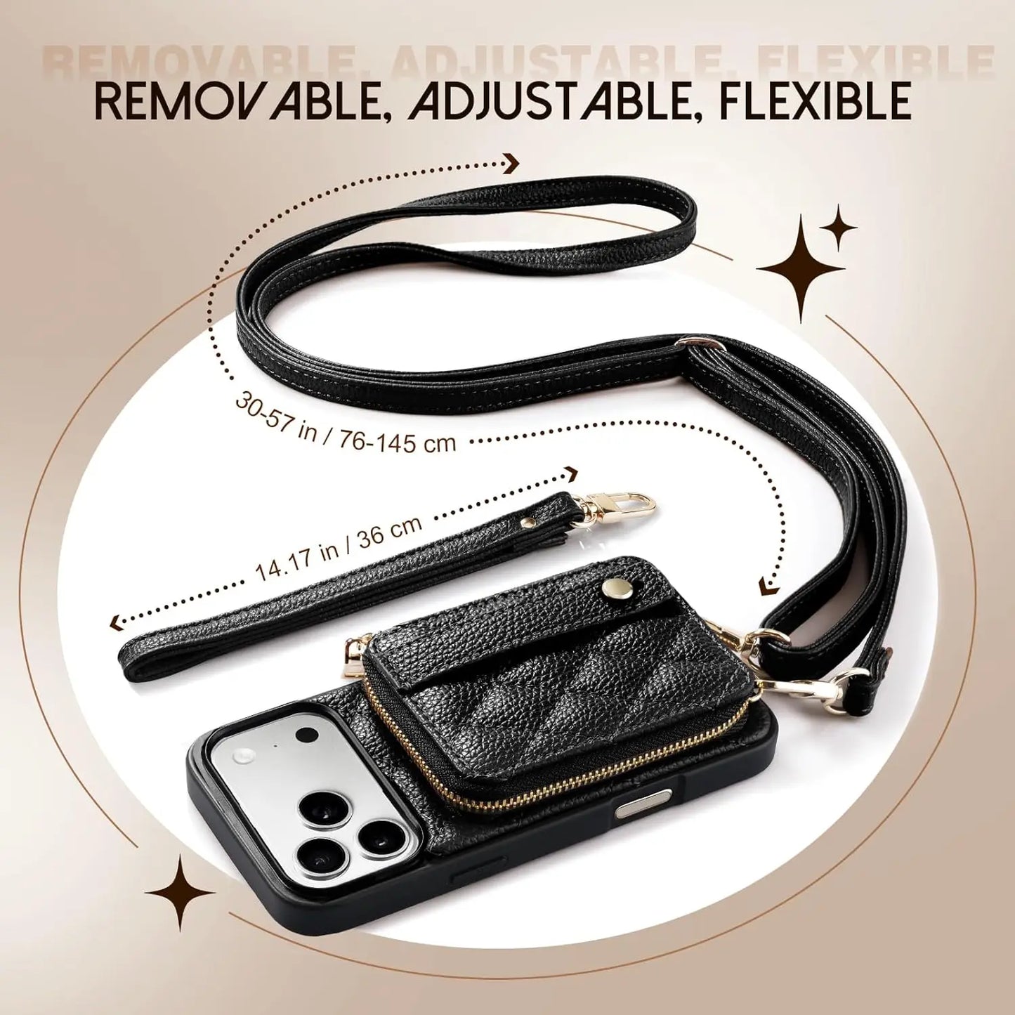 Wallet Case for iPhone 17 Pro Max RFID Blocking PU Leather Cover for Women Anti-Theft Wrist Strap Case