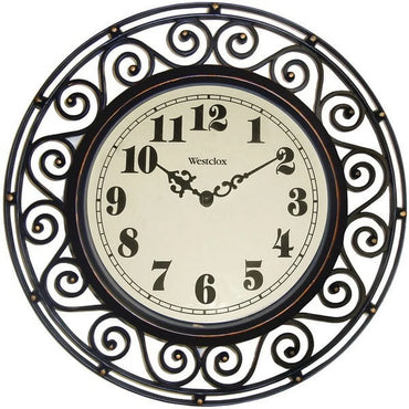 Bronze Analog Quartz Wall Clock 12 Inch Round Wrought Iron Decorative Timepiece Large Number Home Decor Gift