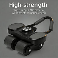 4-Wheels Ab Roller with LCD – Home Gym Equipment, Elbow Support, Non-Slip Handles, Tracks Time & Calories Burned.