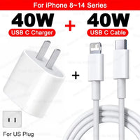 US EU Adapter PD 40W Fast Charger For Apple iPhone 15 13 12 11 14 17 16 Pro Max Type C Charger Charging Cable Phone Accessories