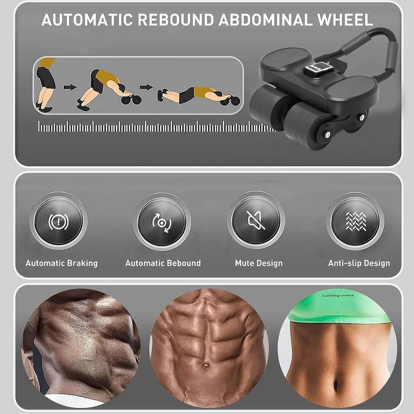 4-Wheels Ab Roller with LCD – Home Gym Equipment, Elbow Support, Non-Slip Handles, Tracks Time & Calories Burned.