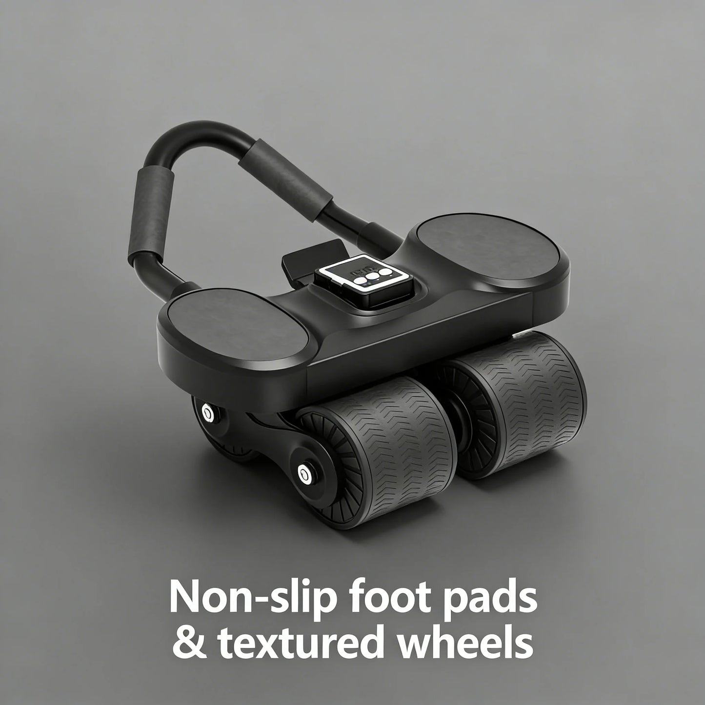 4-Wheels Ab Roller with LCD – Home Gym Equipment, Elbow Support, Non-Slip Handles, Tracks Time & Calories Burned.