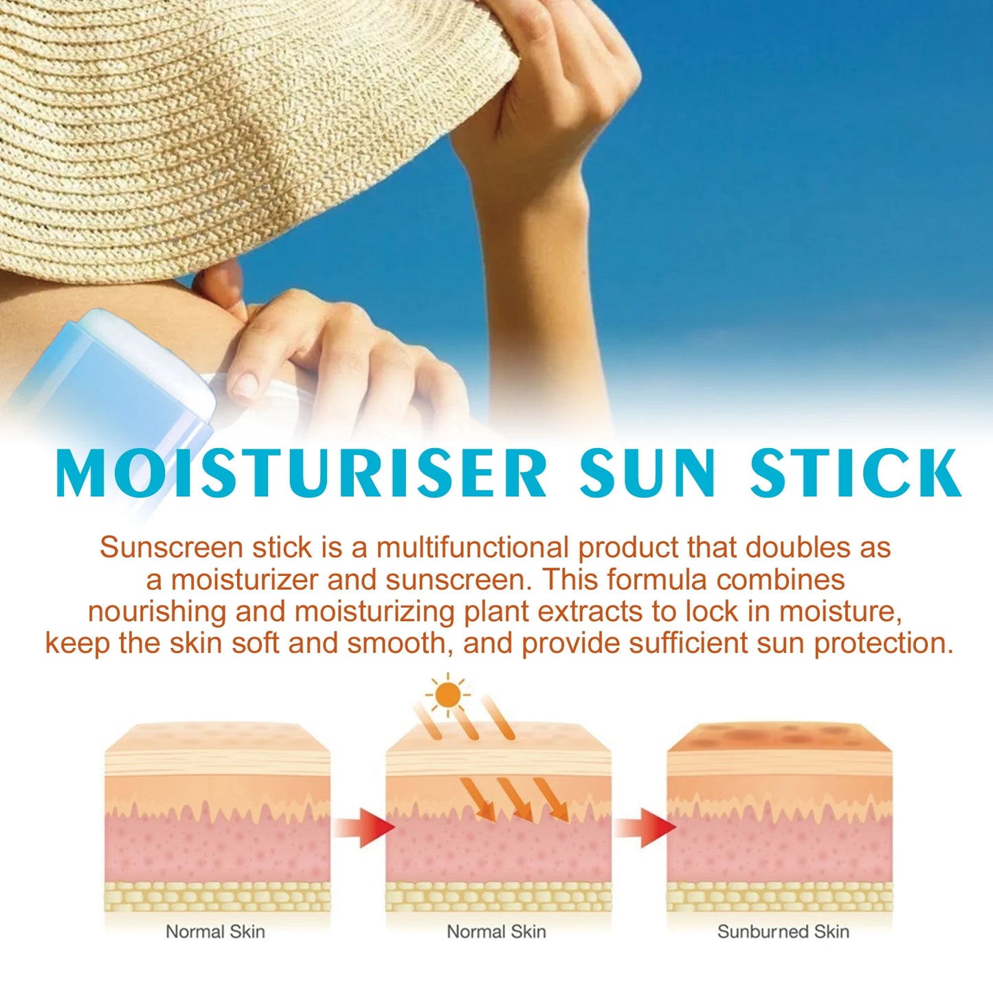 Organic Matte SPF 50+ Moisturiser Sun Stick 20g Waterproof Sun Protection Hydrating Moisturizing Nourishing Sunscreen Cream