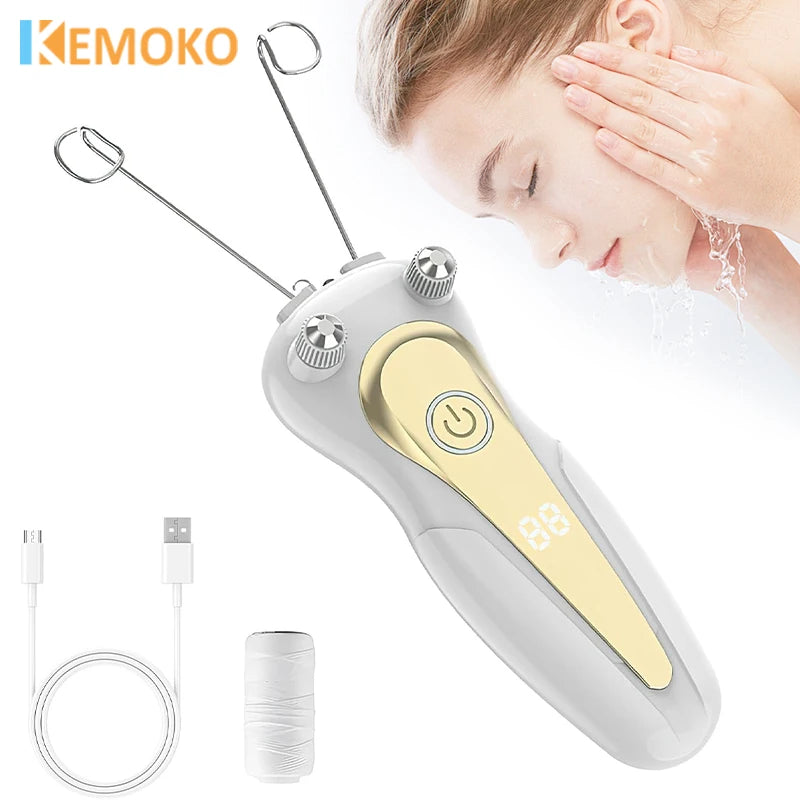 Electric Cotton Thread Epilator with LCD Display Facial Hair Remover Defeather Instant Arm Leg Hair Removal Threading Depilation