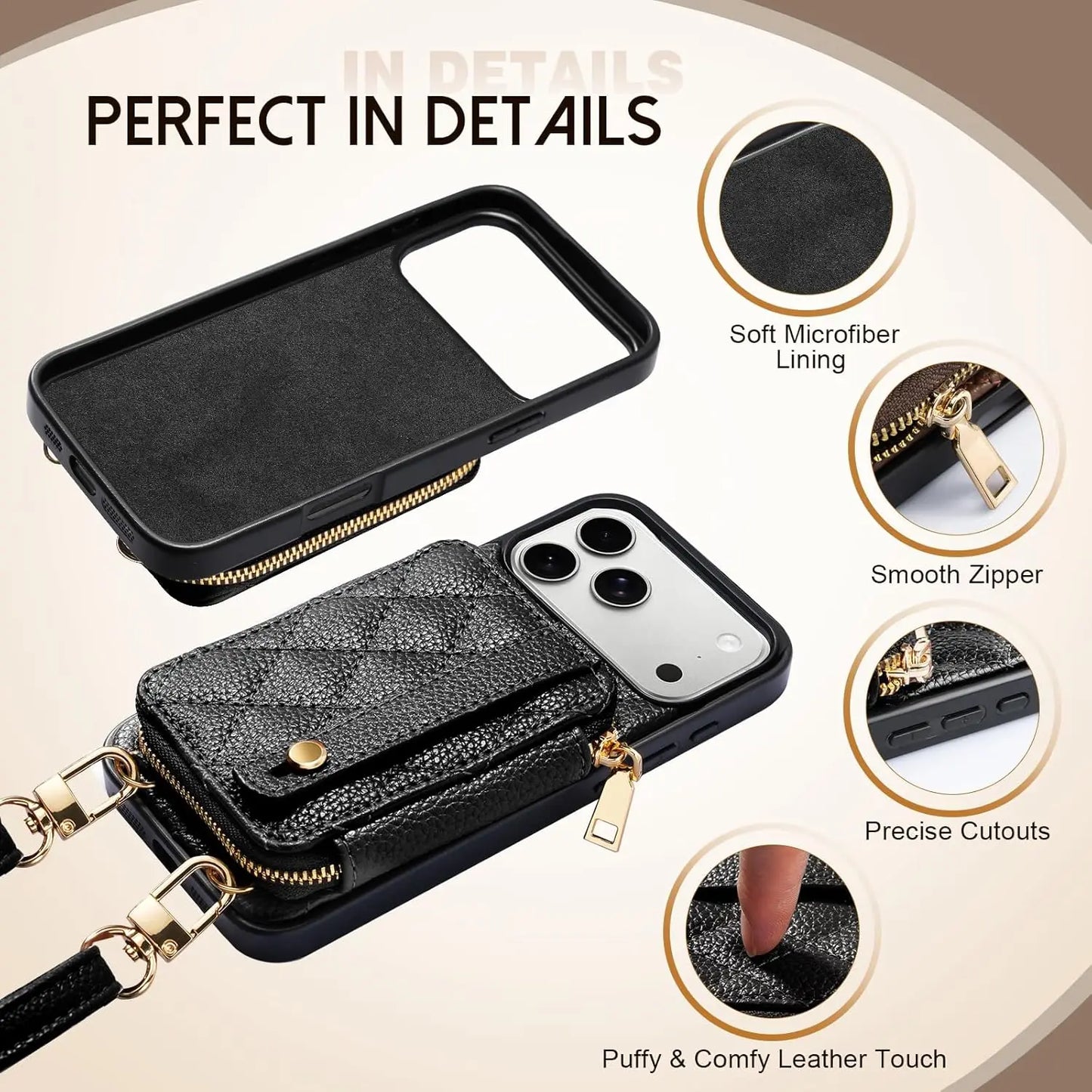 Wallet Case for iPhone 17 Pro Max RFID Blocking PU Leather Cover for Women Anti-Theft Wrist Strap Case