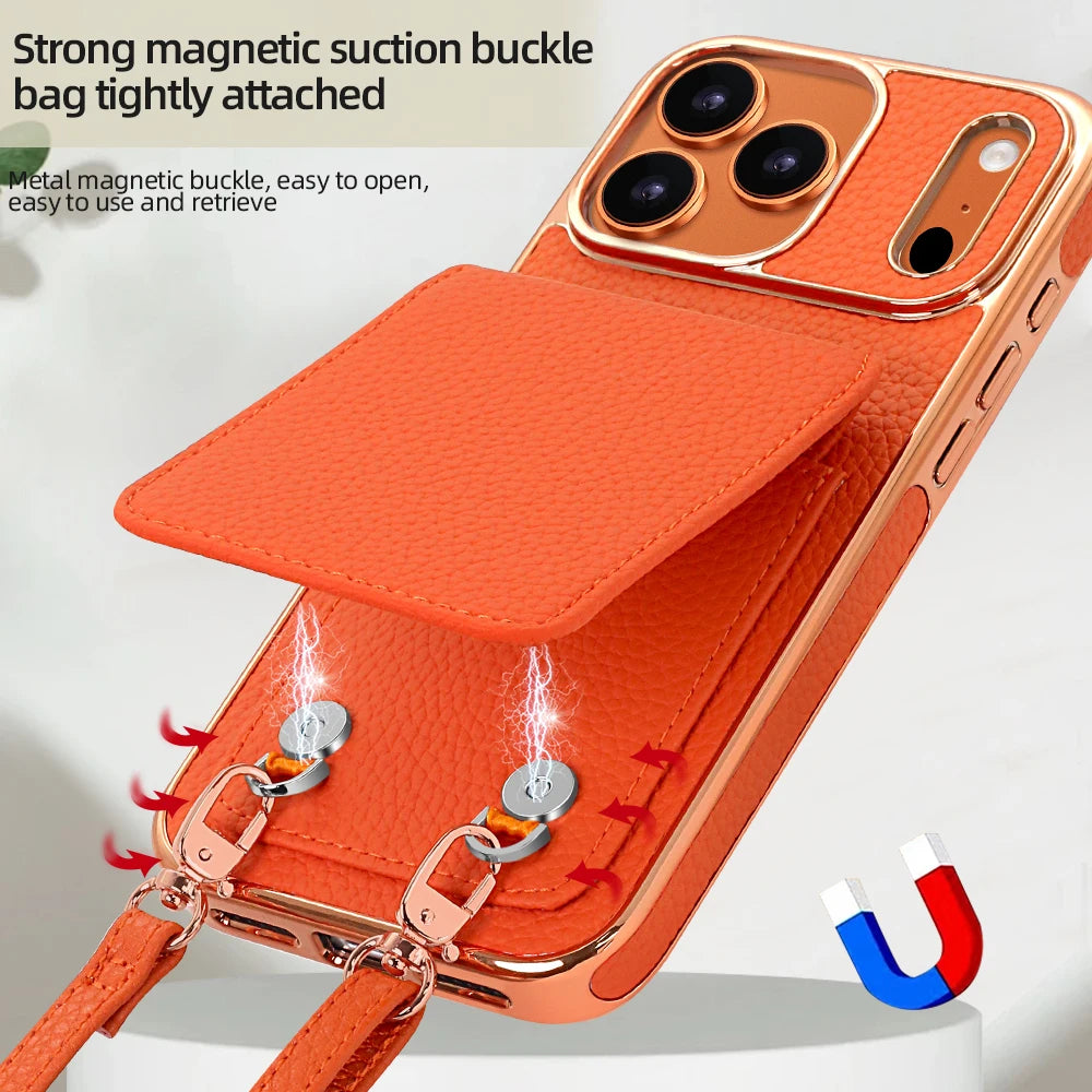 Faux Leather Wallet Phone Case for iPhone - Protective Card Holder Kickstand Crossbody Strap Compatible with iPhone 17/16/15/14