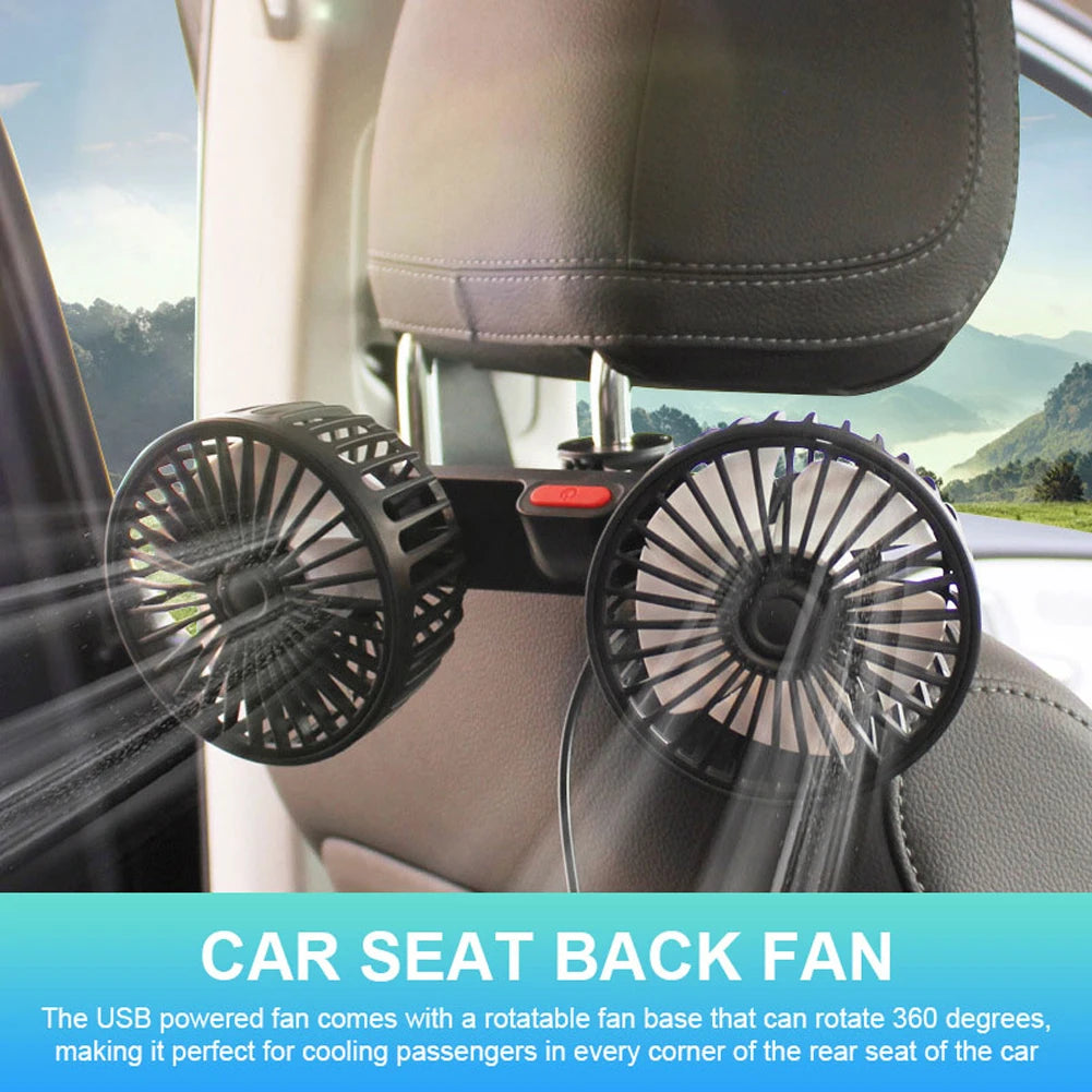 12V/24V Car Seat Back Cooling Fan Dual Head Auto Rear Seat Air Fan 360 Degree Rotation Electric Seat Back Cooler for Vehicle SUV