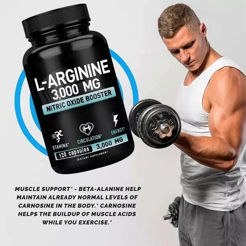 L Arginine 3000mg Capsules | 120 Tablets | Maximum Dose L-Arginine Nitric Oxide Supplement for Workout Training & Muscle Growth