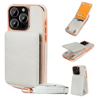 VIETAO Card Holder PU Leather Phone Case With Long Crossbody Strap For iPhone 17/16/15/14/13 Pro Max, Air, Plating Phone Cover