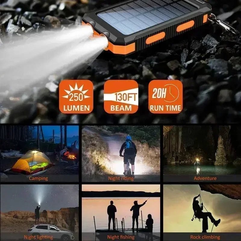 Hiking Emergency Must-Have: 10000mAh 4-in-1 Solar Power Bank with Camping Light & Compass