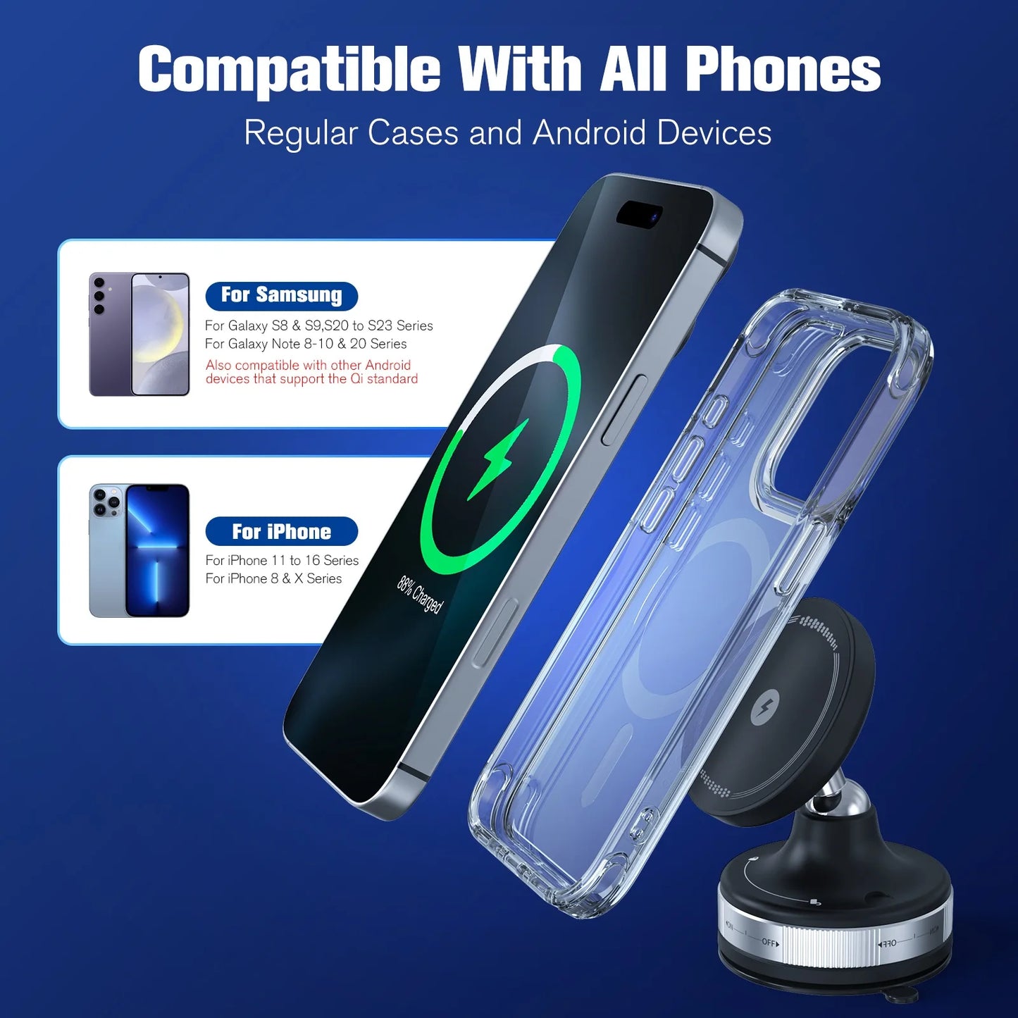 Magnetic Wireless Charger Car Phone Holder Air Vent Clip 15w Fast Charging Adapter Mount For Magsafe iPhone 17 16 15 14 13 12