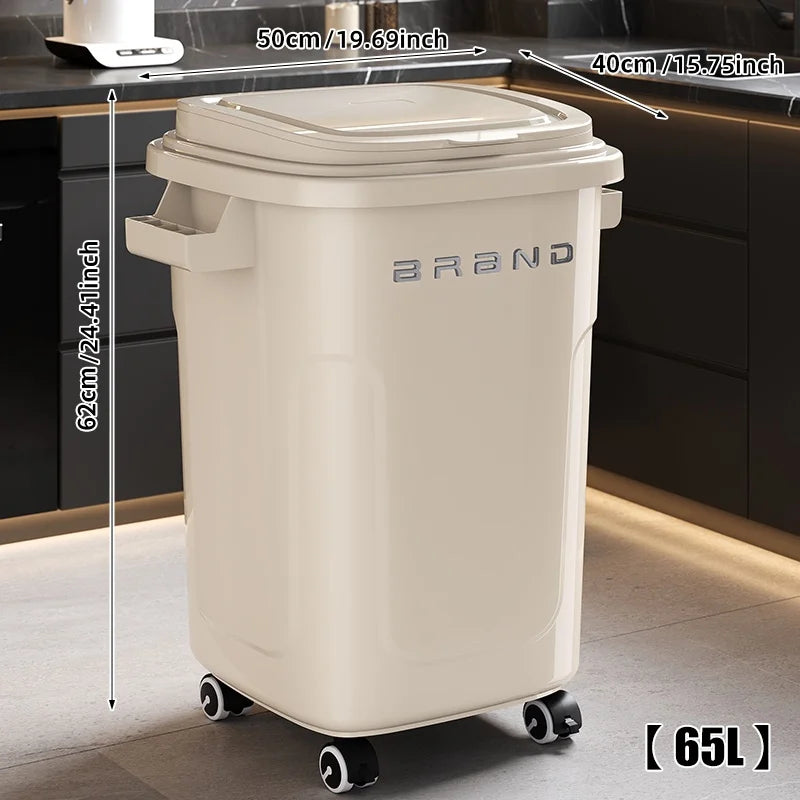 Household wheeled kitchen trash can with large capacity, no need to bend over, high appearance level, horizontal type trash can
