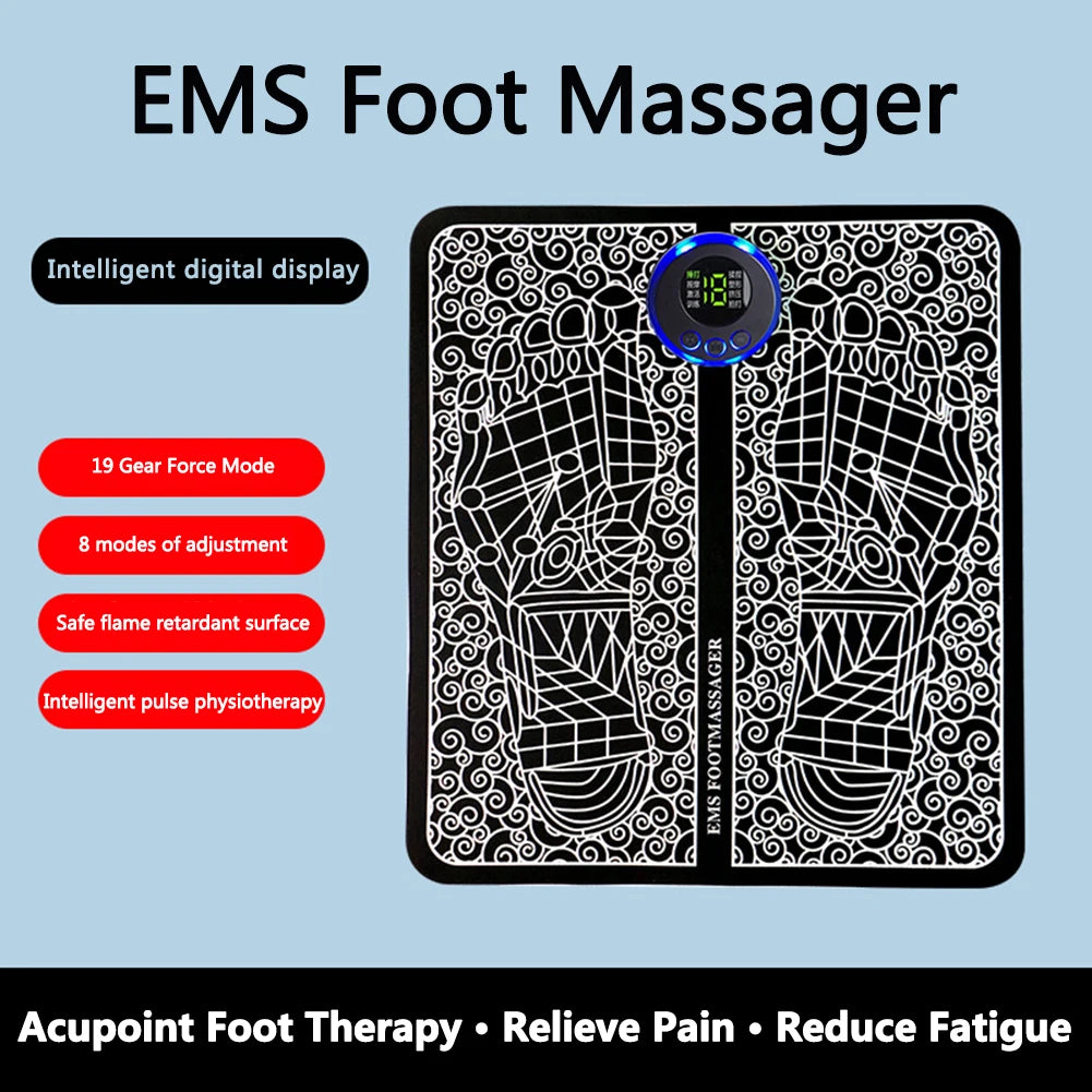 EMS Foot Circulation Massager Electric Feet Massage 8 Modes USB Rechargeable Foot Booster Remote Control for Relax Feet and Legs