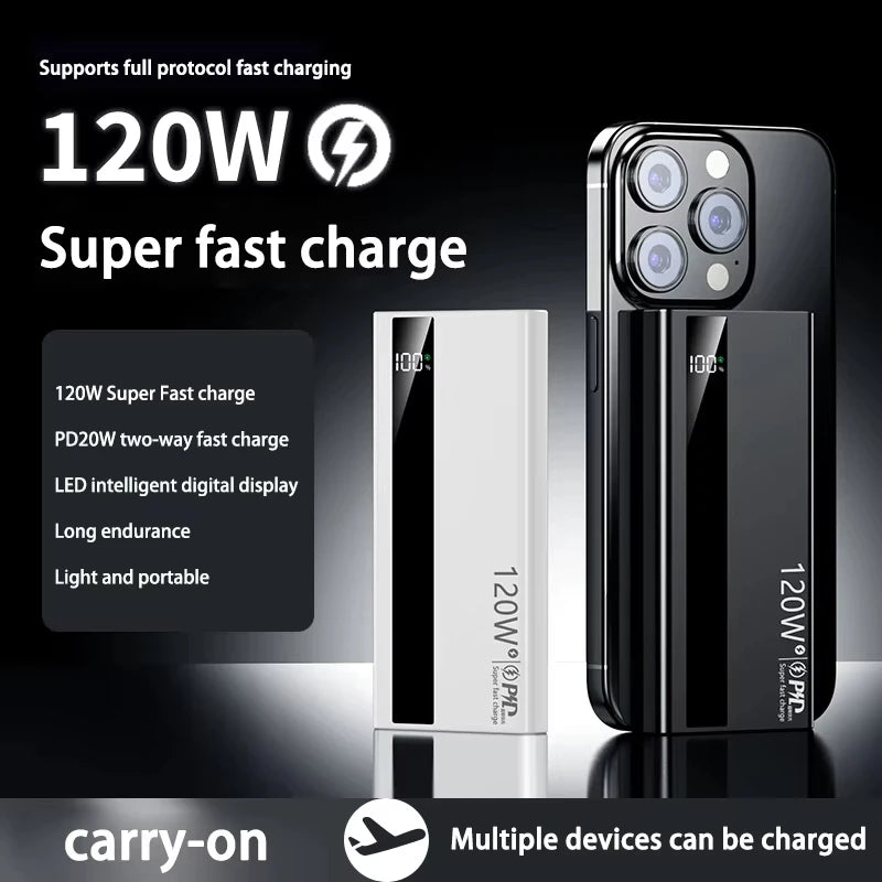 200000mAh High Capacity PowerBank 120W Super Fast Charging Portable External Battery Powerbank For Iphone Huawei Samsung Oppo