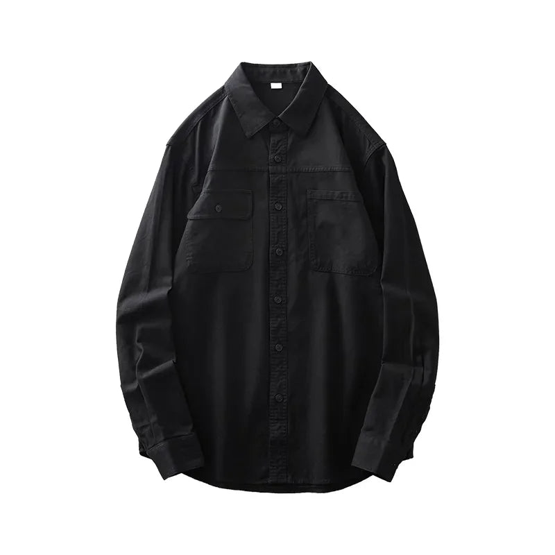 DUKEEN 400G Heavyweight Men's Shirts Pure Cotton Spring and Autumn Casual Pocket Long-Sleeve Workwear Tops Trend Men's Clothing