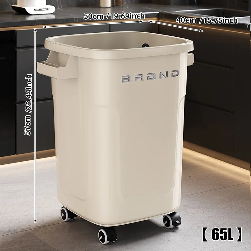 Household wheeled kitchen trash can with large capacity, no need to bend over, high appearance level, horizontal type trash can