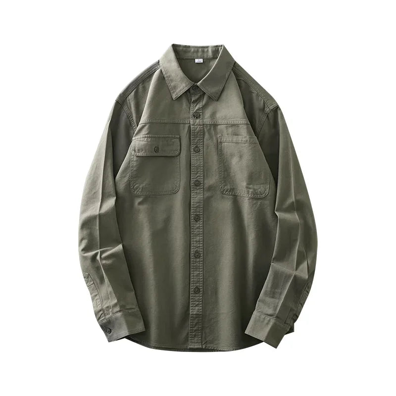 DUKEEN 400G Heavyweight Men's Shirts Pure Cotton Spring and Autumn Casual Pocket Long-Sleeve Workwear Tops Trend Men's Clothing