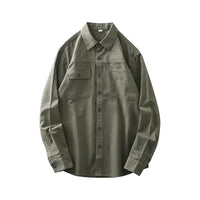 DUKEEN 400G Heavyweight Men's Shirts Pure Cotton Spring and Autumn Casual Pocket Long-Sleeve Workwear Tops Trend Men's Clothing