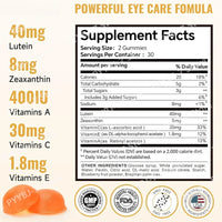 Lutein Gummies Eye Vitamin and Mineral Supplement with 20mg Lutein 4mg Zeaxanthin Gummy Vitamins for Eye Health Support
