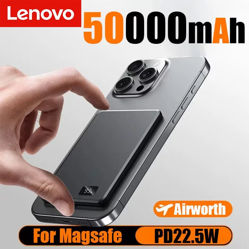 Lenovo Magnetic Wireless 50000mAh Power Bank PD22.5W Super Fast Charging External Battery for Magsafe For iPhone Huawei Samsung