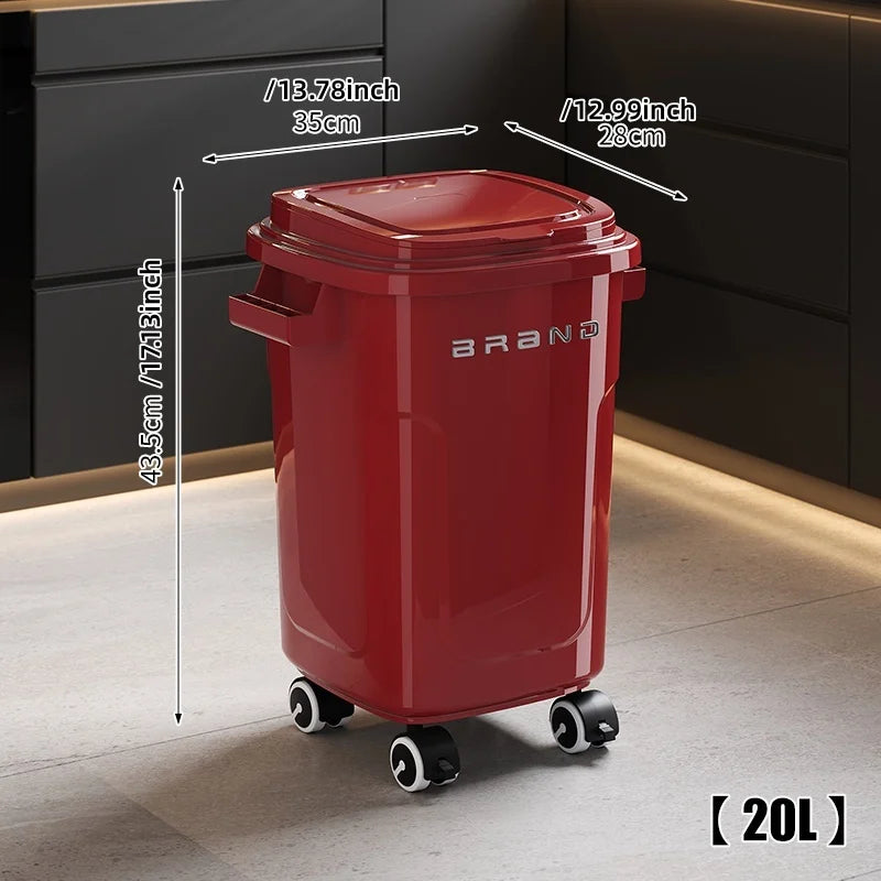 Household wheeled kitchen trash can with large capacity, no need to bend over, high appearance level, horizontal type trash can
