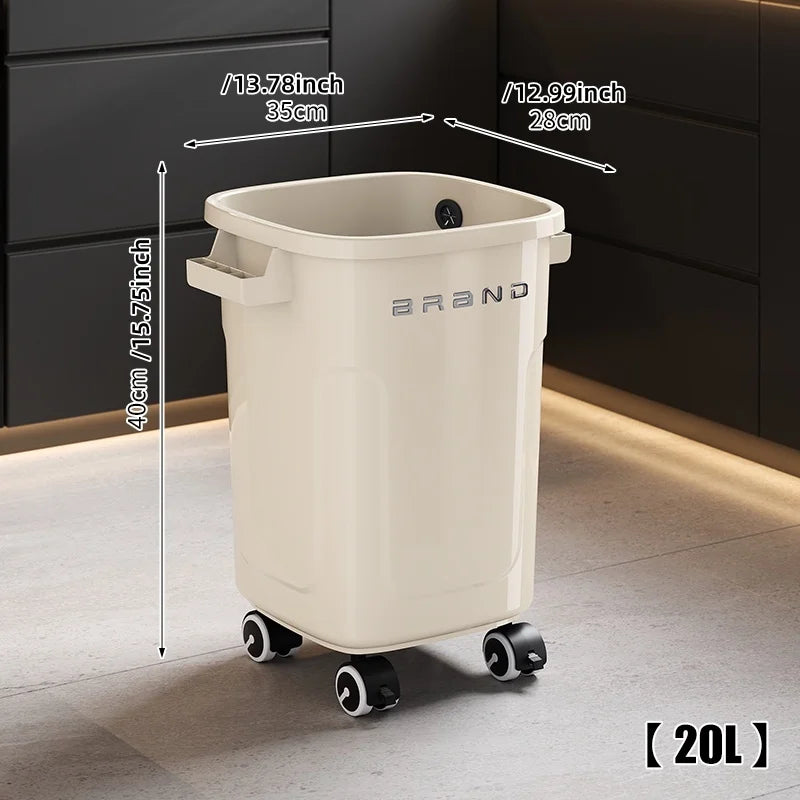 Household wheeled kitchen trash can with large capacity, no need to bend over, high appearance level, horizontal type trash can