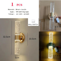 Modern 24W Mirror light Wall Lamps Indoor Fixtures Bubble Crystal Wall Sconces for Bathroom Bedroom Hallway Corridor