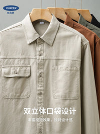 DUKEEN 400G Heavyweight Men's Shirts Pure Cotton Spring and Autumn Casual Pocket Long-Sleeve Workwear Tops Trend Men's Clothing