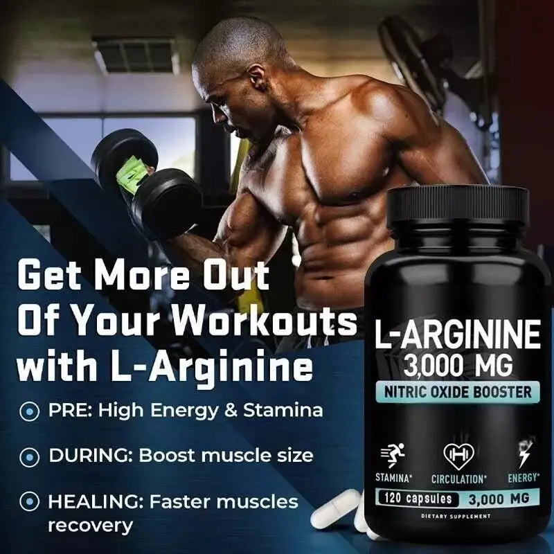 L Arginine 3000mg Capsules | 120 Tablets | Maximum Dose L-Arginine Nitric Oxide Supplement for Workout Training & Muscle Growth