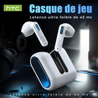 HTC Wireless Bluetooth Earphones Low latency Gaming Headphones USB-C 30Hrs Playback Comfortable Earbuds With Noise Canceling Mic