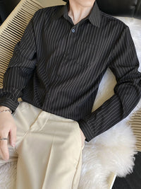 Spring and autumn high-end black striped shirt for men, long sleeve business casual daily commuting shirt.
