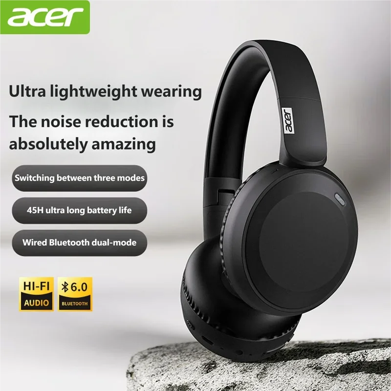 Acer OHR205 Wireless Bluetooth Headphones Foldable Over-Ear Headphone with 40mm Drivers Multipoint Bluetooth 6.0 for Home,Office