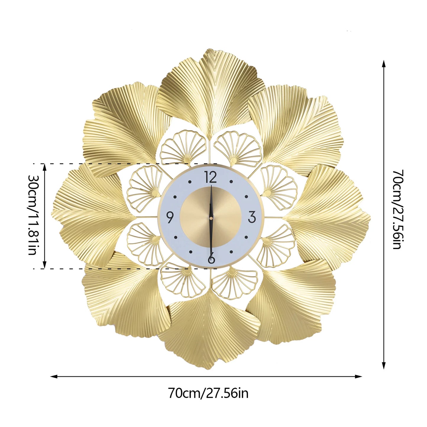 Ginkgo Biloba Wall Clock 3D Creative ginkgo biloba wall clock Gold Dial Design Silent Sweep Seconds Movement Digital Display