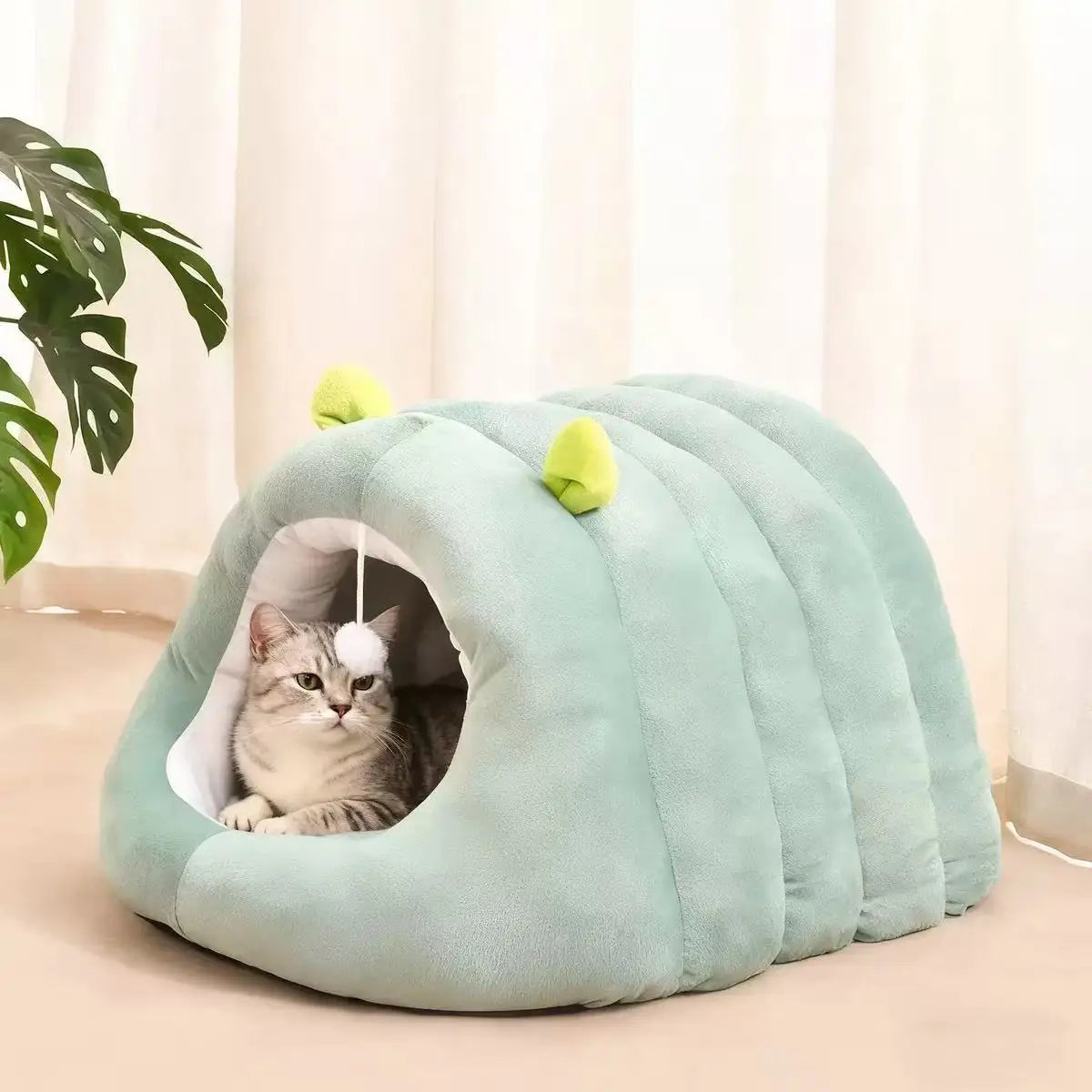 Deep Sleep Cat Bed Cartoon Pet Cave Foldable Removable Washable Sleeping Mat Bed for Kitten Puppy