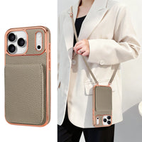 VIETAO Card Holder PU Leather Phone Case With Long Crossbody Strap For iPhone 17/16/15/14/13 Pro Max, Air, Plating Phone Cover