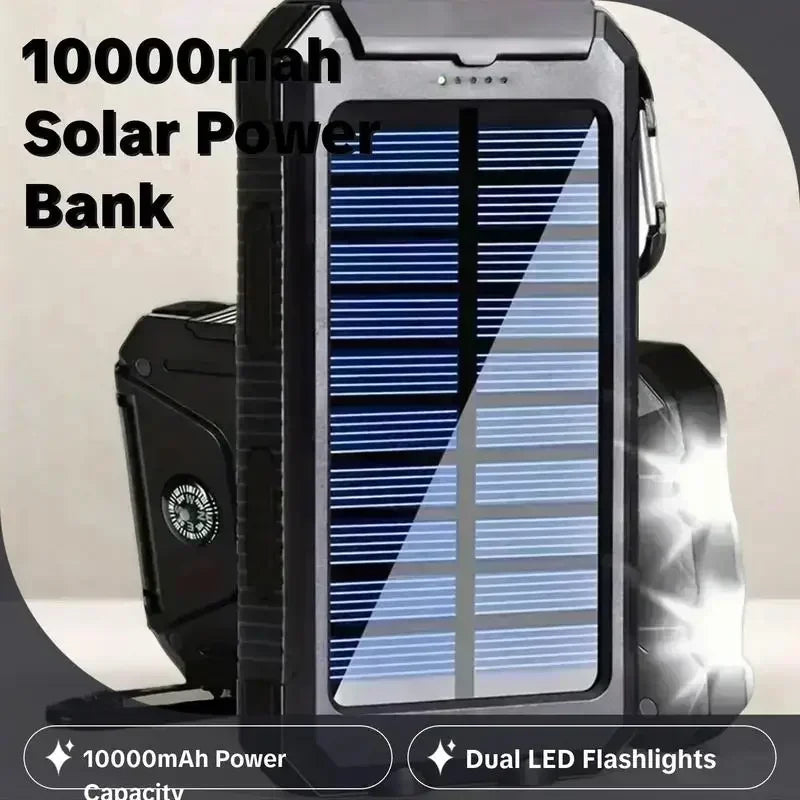 Hiking Emergency Must-Have: 10000mAh 4-in-1 Solar Power Bank with Camping Light & Compass