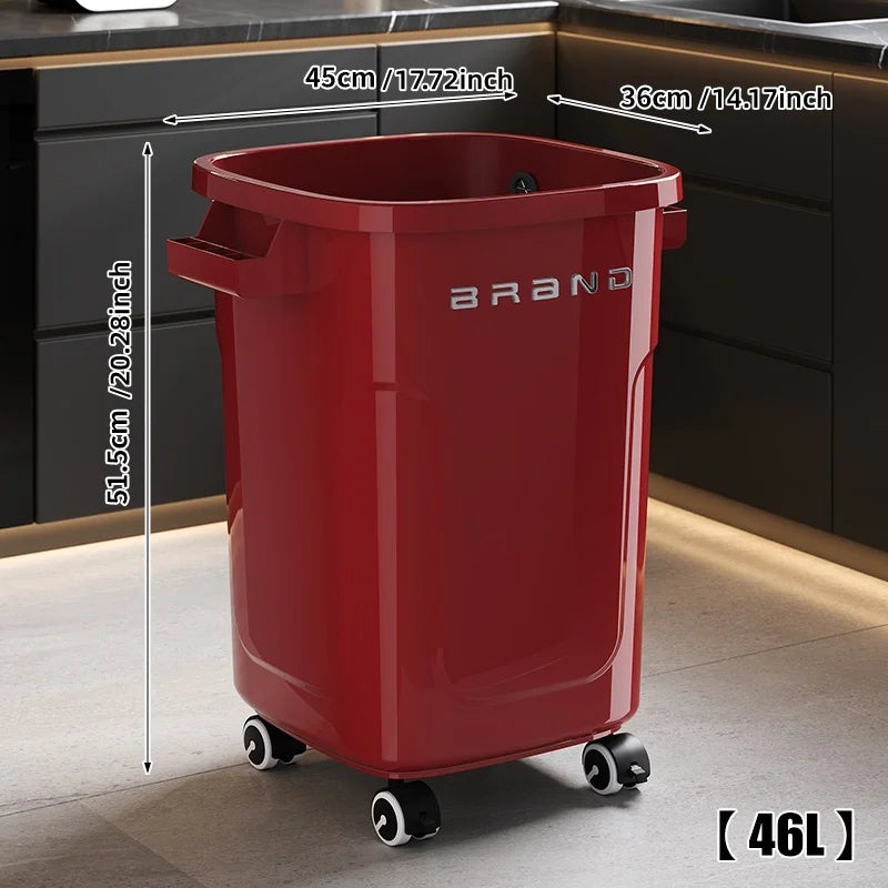 Household wheeled kitchen trash can with large capacity, no need to bend over, high appearance level, horizontal type trash can