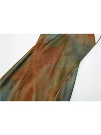ZADATA 2024 Summer New Women's Open Back Sleeveless Dress Fashion Satin Mid Length Dress Printed Sexy V Neck Sling Dress