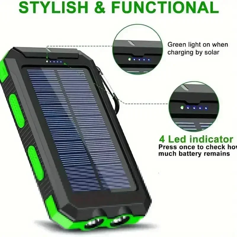 Hiking Emergency Must-Have: 10000mAh 4-in-1 Solar Power Bank with Camping Light & Compass