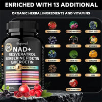 NAD+ Resveratrol Berberine - Promotes Cardiovascular Health,Improve Endurance,Cellular Health,Healthy Aging,Supplement Nutrition