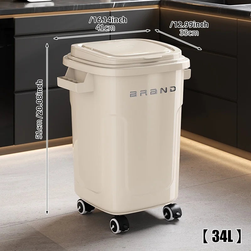 Household wheeled kitchen trash can with large capacity, no need to bend over, high appearance level, horizontal type trash can