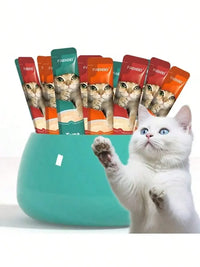 Pet Snacks, Assorted Lickable & Squeezable Cat Treats, Chicken Egg Yolk/Salmon Krill/Tuna Mussels, 0.52 Oz Pouches,
