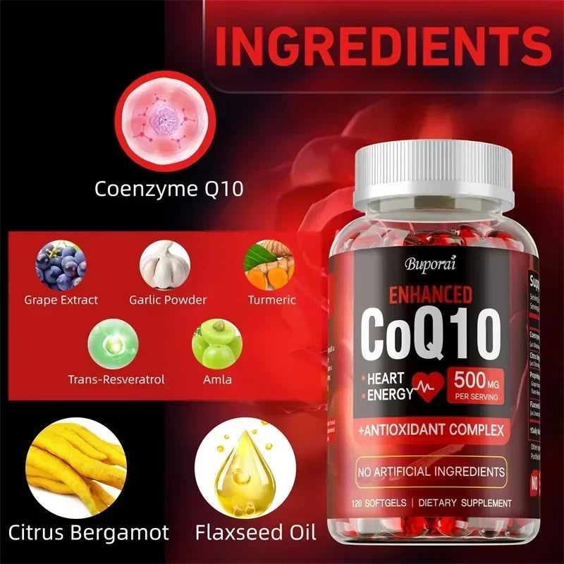CoQ10 Supplement - Antioxidant Protection, Supports Heart Health, Promotes Cellular Energy Production, Enhances Absorption