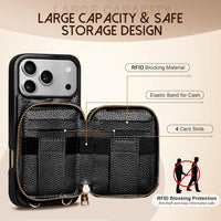 Wallet Case for iPhone 17 Pro Max RFID Blocking PU Leather Cover for Women Anti-Theft Wrist Strap Case