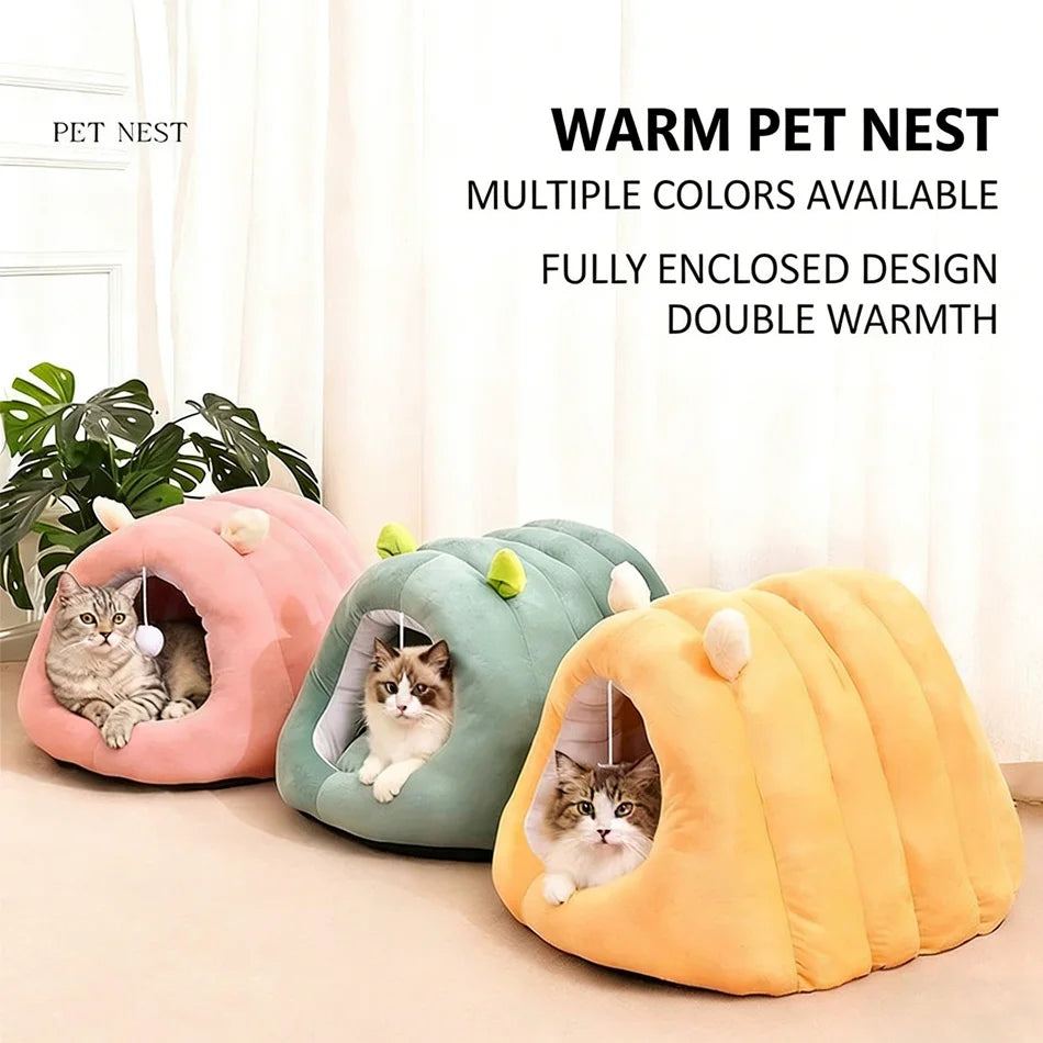 Deep Sleep Cat Bed Cartoon Pet Cave Foldable Removable Washable Sleeping Mat Bed for Kitten Puppy